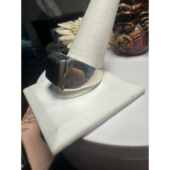 Sterling Silver 925 Mens Ring With Abalone Shell Inlay Square Design Handmade In - Picture 5 of 9